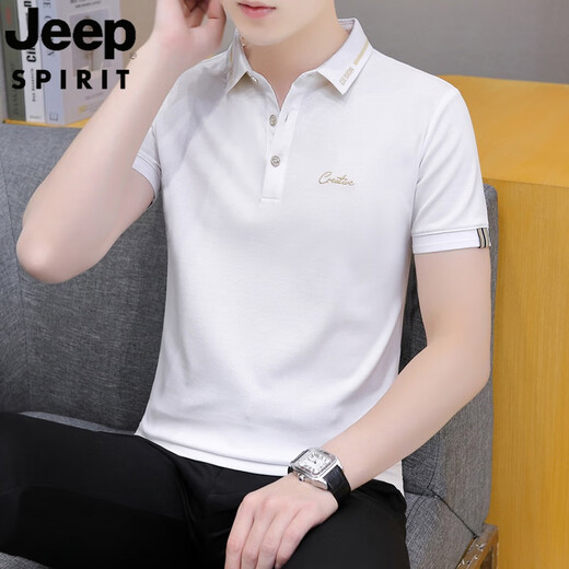 JEEP SPIRIT吉普2025年夏季有领子短袖t恤男潮流冰丝翻领半袖polo衫商务简约 黑色 QY683 L 【120-135斤】