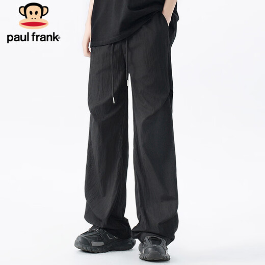 大嘴猴（paul frank）冰丝裤子男士夏季薄款休闲裤男户外阔腿男裤伞兵裤 黑色 XL