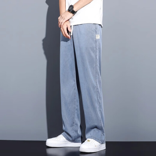 凡客诚品（VANCL）天丝牛仔裤男款夏季薄款潮牌直筒宽松男士阔腿休闲长裤子男款裤子 1048#蓝色 XL  125-145斤
