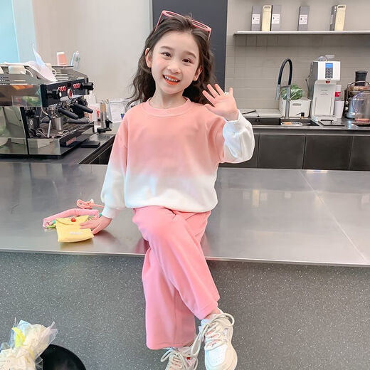 G.DUCKKIDS洋气春秋时髦儿童女童休闲新款套装卫衣扎染两件套春装渐变套装潮 7027套装 140