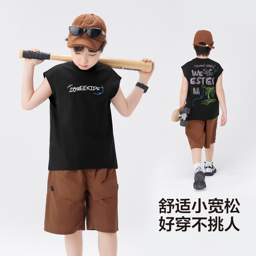 Zuoxi Children's Clothing Boys Vest Summer Sleeveless Pure Cotton T-shirt 2025 New Children's Clothing Boys Top Black 120