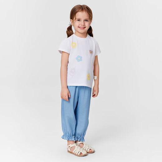 PawinPaw 5A antibacterial cartoon bear children's clothing 25 spring and summer new baby girl printed short-sleeved T-shirt Pink/25 110