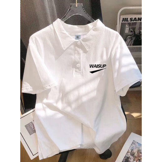 重磅polo衫短袖男款ins潮牌夏季宽松纯棉百搭半袖体恤翻领上衣服 【3895*wasp】-白色 M _80-110斤