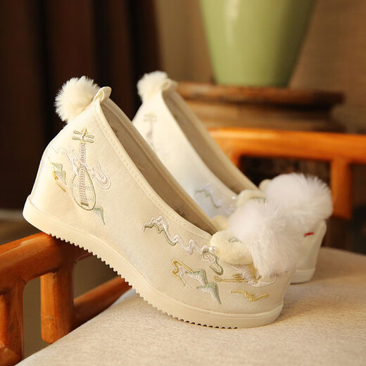 Juan's silk 2025 old Beijing cloth shoes ancient style high-rise bow shoes ethnic style embroidered shoes erect toe pendant pearl Hanfu shoes women pink 37