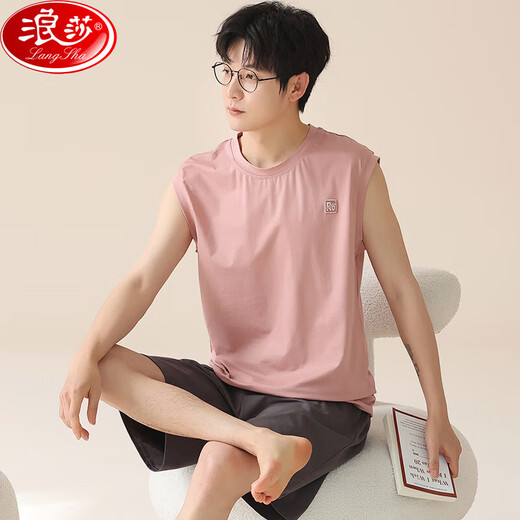 浪莎莫代尔睡衣男背心夏季薄款青年大码休闲家居服可外穿2件短裤套装 12023 L 建议95-120斤 均b