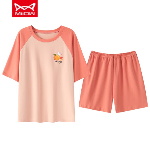El juego de pijama de manga corta para mujeres Catman Miiiow para el verano viene con almohadillas en el pecho integradas con ropa de verano de algodón delgado de gran tamaño se puede usar fuera de GXT1047 m (recomendado 75-95Jin [Jin es igual a 0.5 kg])