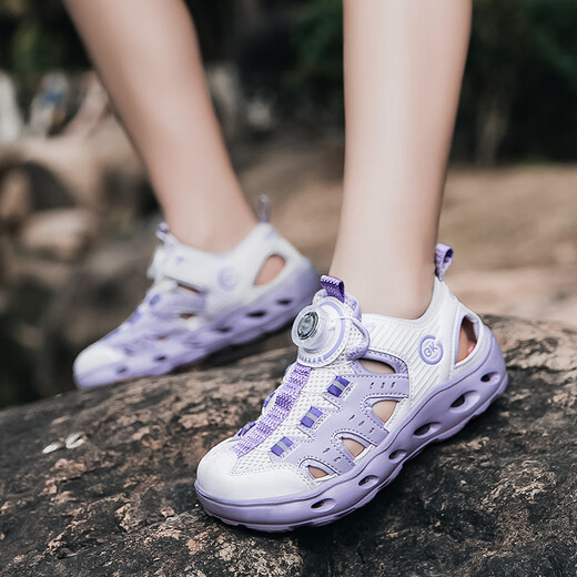 Chaussures de cours d'eau en plein air BKG 2025 Été Nouvelle semelle douce Sole non-gardée Chaussures de trou de drainage des filles Sandales Pink Beige (édition ultime) 31