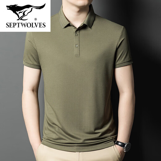 Siete Lobos Flaghship Oficial de mediana edad Camiseta transpirable para hombres Polo Camiseta informal de manga corta Color sólido Dad KL-13565 Blue oscuro M 48/170