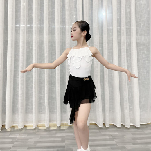ZIFEIYOU (ZIFEIYOU) [1479 people collection] New 2025 children's Latin training uniform split medium-sized children's Latin dance skirt practice black suspenders + black skirt 120 standard size