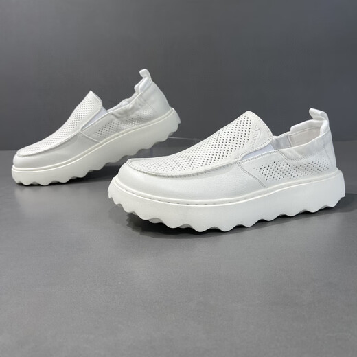 Gy Jinlilai 2025 Été épais semed paresseux Homme coup de pied Locs en cuir chaussures de voyage creuses chaussures pour hommes respirant sport reste 9898 surface en cuir vert 41