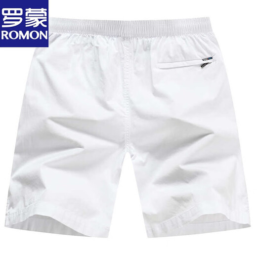 Lomon Cotton White Herren Shorts für Sommer tragen losen lässige Fünf-Punkte-Hosen Dünne Strandhosen reine Baumwollshorts weiß [9273] Reißverschlusspockt L [115-135jin [Jin entspricht etwa 0,5 kg]]