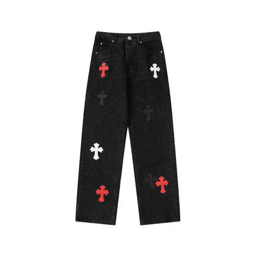 Crome Heart New Croce Ch High Ordre Black Blanc Cross droits Old Heavy Industry Washing Jeans Pantalons Identique aux hommes et femmes 9923 28