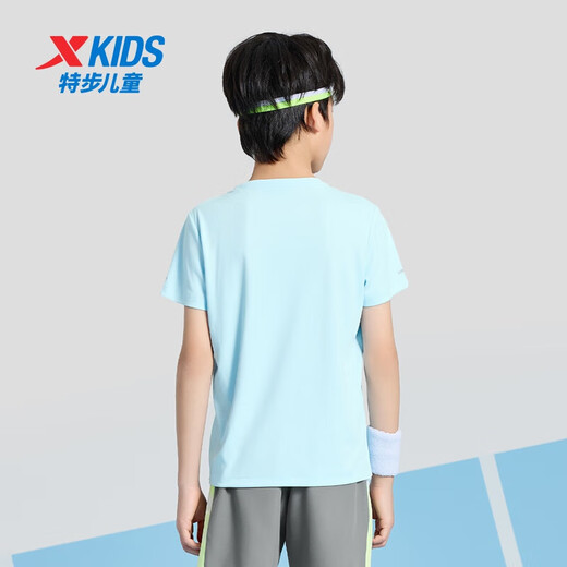 
XTEP (XTEP) children's summer short-sleeved sweater for short T-medium-sized children's boys breathable and comfortable sports and casual T-shirt Sky Blue [9215] 120 cm