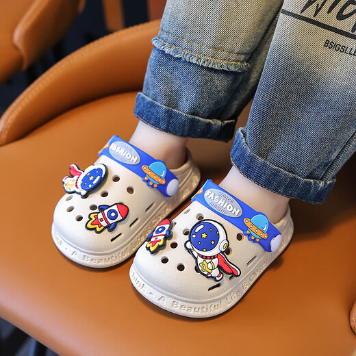 Children's slippers summer boys home girls soft bottom cute new Baotou cartoon baby indoor non-slip Khaki-Rocket 26-27 inner length 15.5CM suitable for 3.5 years old
