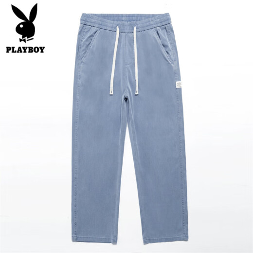 Playboy Hosen Herren Laiser Tennis Casual Hosen Herren Lose gerade 2025 Neue Sommer mit breitem Bein-Eis Silk Langhose 1048 Blau + 1048 Schwarz 3xl (175-195Jin [Jin gleich 0,5 kg])