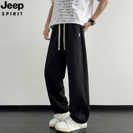 Jeep Spirit Jeep Ice Silk Casual Hosen Herren Sommer 2025 Mesh atmungsaktive coole Sporthosen Loose Straight Herrenhosen K6636 Black M etwa 90-110Jin [Jin gleich 0,5 kg] kann getragen werden