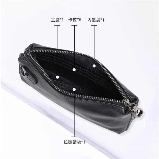 Cowley Keller Herrenkupplungsbeutel Echtes Leder Brieftasche Herrenkopfschicht Cowide Tragbarer Aufbewahrungstasche Weiche Ledertasche Pendeln tragbare Handybeutel Schwarz 21*4.5*11 cm