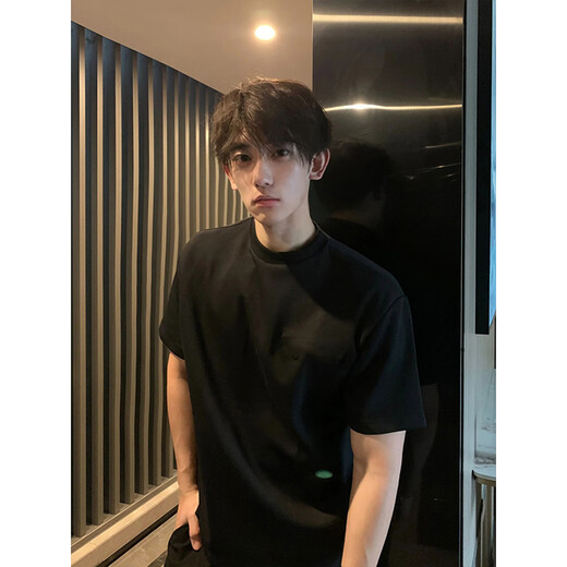 Wu Nan 280g heavy American high street black cotton short-sleeved T-shirt men's cleanfit front shoulder half-sleeved base top black XL