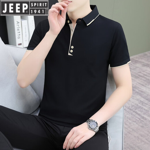 JEEP SPIRIT2025新款夏季纯棉半袖带领男士短袖T恤男款男生衣服夏天POLO.衫 QY723咖啡 2XL