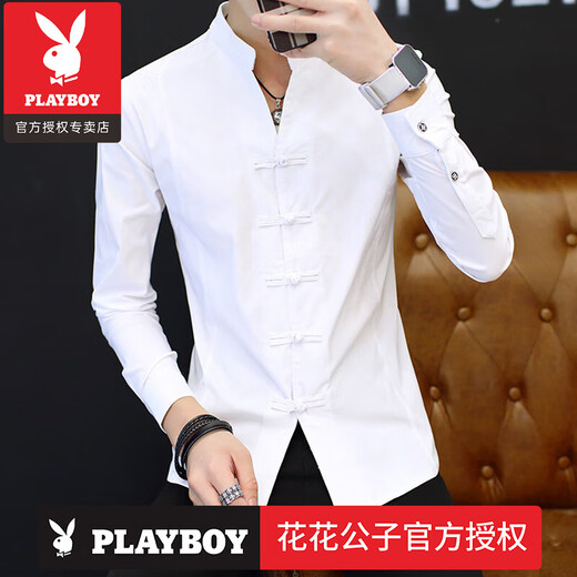 Playboy (Playboy) Chinesisches Top -Shirt Herrenanzug Innere Wear Retro -Stil Herrenhemd Chinesische Tang Anzug Ständer Kragen Lose Langarm Marke 9905 Schwarz (Langarmgefühl) m
