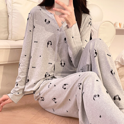 S.SOFEA long-sleeved V-neck pajamas for women two-piece set for students in spring and autumn home clothes for sweet and casual outside. Three-piece set WX13803 black (with chest pad) 170 M (80-100Jin [Jin equals 0.5 kg])
