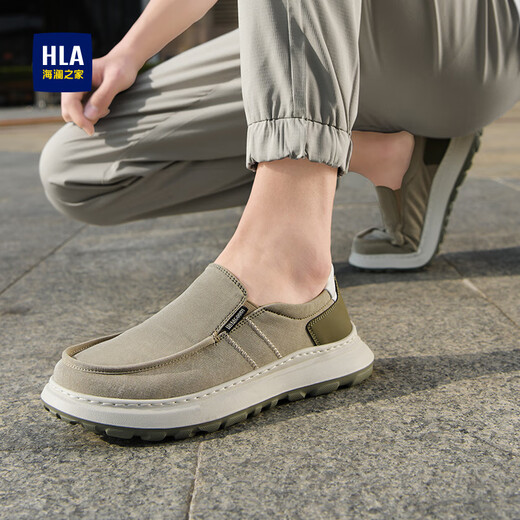 Hailan Home Hla Vatertags Geschenk Männerschuhe Sommer 2025 Neue alte Peking-Stoffschuhe Herren atmungsaktive Leinwandschuhe Herren-Ein-Pin-Schuhe Khaki 42