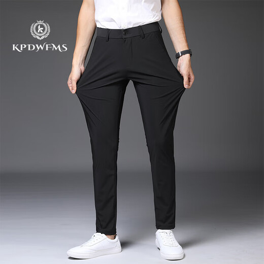 KPDWFMS2025 NEUE ICE Seiden-Freizeithose für Männer im Frühling und im Sommer dünne Herrenhosen Schnelltrocknen und nicht scanntes elastisches elastisches Slim-Fit-Hosen 1098-schwarz-neun-Punkte 28