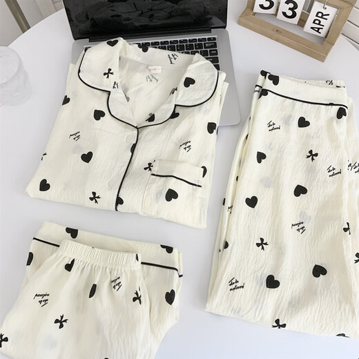 JINGPUFEI CARTOONE DACKSHUND DOG PAJAMAS À MANDE CORTES POUR LES FEMMES TROIS PIEUX Coton Gauze vêtements de maison mignons Yunduo Cotton-9905 # Black Love Three Set M [Suggestion 75-100jin [Jin est égal à 0,5 kg]]]
