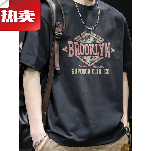 班尼路重磅短袖t恤男士半袖上衣潮牌大码2025新款男装美式印花男款体恤 9918黑色 M  合适115-130斤