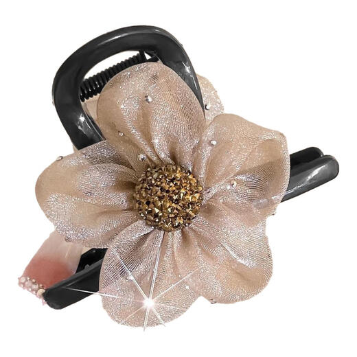 Juvia Bow Clip Women's New Light Luxurious and High-Level Ponytail Clip Half-tie Hairpin Shark Clip Hair Clip Headwear JYFJ129 Flash Diamond Flower Clip Champagne Color