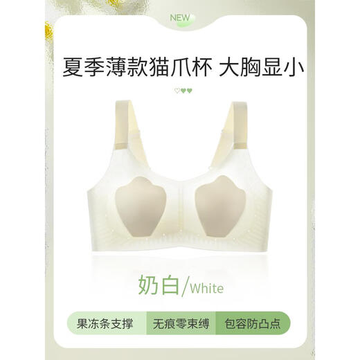 莫代尔内衣女夏季薄款大胸显小胸无痕凉感软支撑收副乳防下垂猫爪杯文胸 浅紫 M 105斤以下32/7034/75ABC