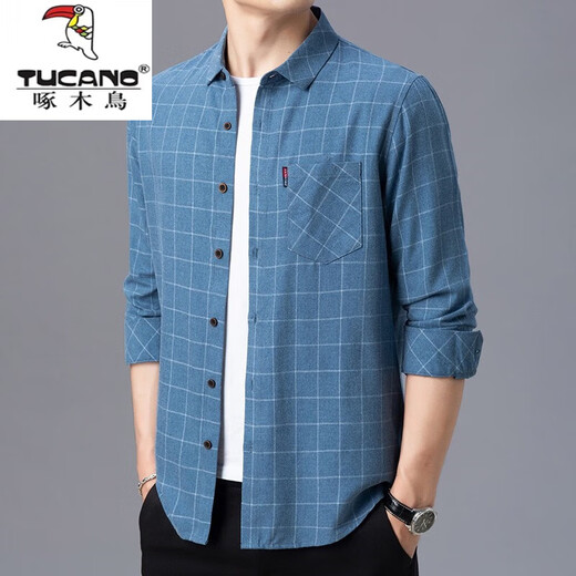 Specht reine Baumwolle langärmeliges Hemd Herren Frühling und Herbst mittleren Alters und ältere Männerkleidung Plaid lous elastisches Bügelfree-Bügelhemd Herrenkleidung 6626 Blau [Specht] Dünnes Modell XL 175 Vorschlag 135-145jin [Jin gleich 0,5 kg]