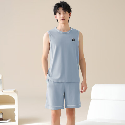 帕兰朵睡衣男夏季纯棉无袖背心短裤大码可外穿男士夏天坎肩家居服套装 13658 【纯棉 亲肤透气】 2XL 【建议140-160斤穿】