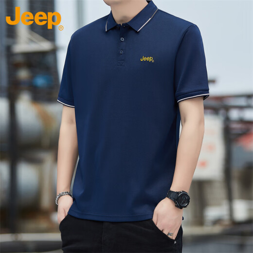 吉普（JEEP）短袖T恤男夏季男士凉感休闲宽松POLO衫上衣服男装 藏青  XL 
