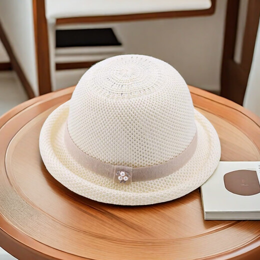 Woodpecker Thin Knitted Basin Hat Women's Fashion Versatile Hollow Top Hat Sun Hat Sun Protection Hat Leather Pink M (56-58cm)