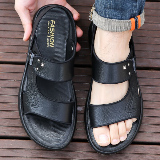 Spider King Sandals para hombres en verano 2025 Nuevo cuero casual de cuero genuino Soft Sole Anti-Slip Wear Wear Anti-Odor Slippers para hombres con zapatos de playa Z2601 39 (245 mm)