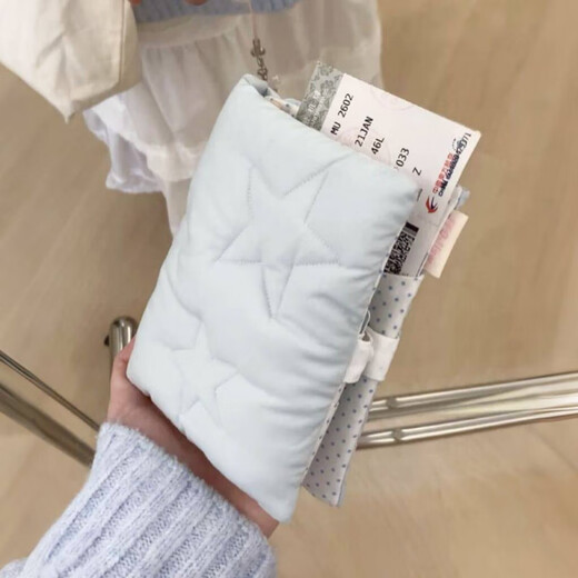 Korean star fabric passport holder ins girly heart multifunctional overseas travel ticket ID document storage bag star passport holder blue