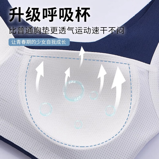 Tingmei [Silk Antibacterial] Girls' Bra Sports Lingerie Anti-Shock Lifting Developmental Development Early High School Students Fixed Cup Blue L