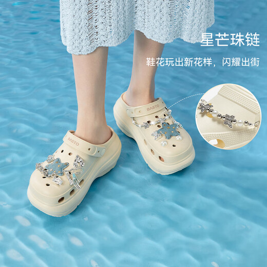 Bestu 2025 Summer New Casual Thick-Soled Croc Shoes Women's Heightening Baotou Back Hollow Sandals B3092BH5 White 38