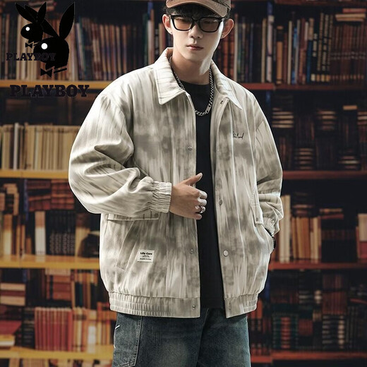 
Playboy (PLAYBOY) tie-dye jacket men's gown spring and autumn 2025 new trendy brand loose-sensing tool lapel jacket large size K15828 black M