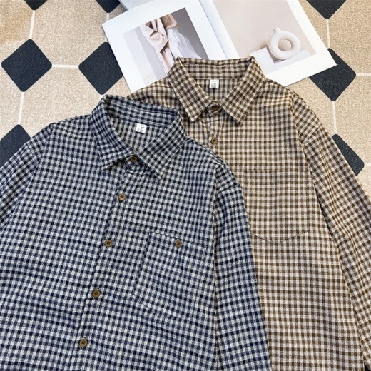 Bangqi Plaid Casual Shirt Men's Spring and Automne Shirt Shirt Lapon Corean Top Retro Retro Loose Veste C694-Black M