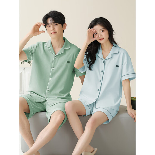 Langsha (Langsha) Ehepaar Pyjamas Sommer Pure Cotton Shorts Shorts Einfache Strickjacke kann außen für Männer und Frauen-Baumwollkleidung für den Sommer X12701-12801# 2xl Frauenstil getragen werden: