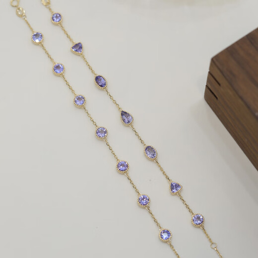 Shaoyu Natural Tanzanite 18k Gold Bracelet Duobao Water Drop Oval Round Blue Purple Tanzanite Bezel Inlaid Retro Bracelet Round Bracelet