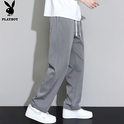 花花公子（PLAYBOY）休闲裤男夏季裤子男士冰丝裤宽松直筒阔腿薄款潮牌运动长裤