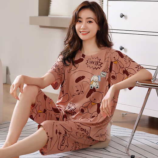 莫代尔纯棉夏季短袖7分裤哺乳睡衣女士孕产期妇产后喂奶薄款大码月子服 主图款DNN3523 M [80-100斤]