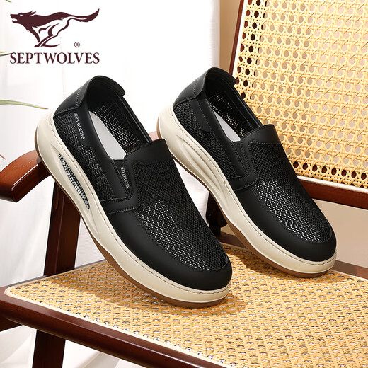 
Seven Wolves men's shoes summer mesh shoes breathable and odor-proof men's casual shoes one-foot pedaling shoes soft sole height-enhancing sports shoes black 9902 38