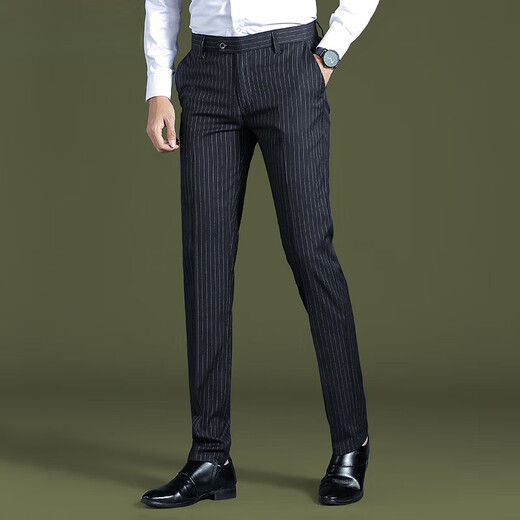 GY goldlion striped trousers for men's new slim fit small straight stretch draped pants summer business casual pants 9902-striped gray [thick style] one size 29 two feet two