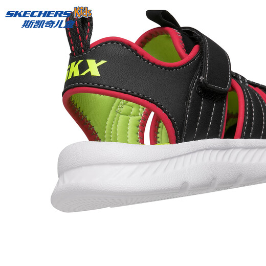Skechers girls' sandals, toe-cap beach shoes, casual and breathable summer new soft-soled non-slip big children's shoes, black/red/BKRD 33.5