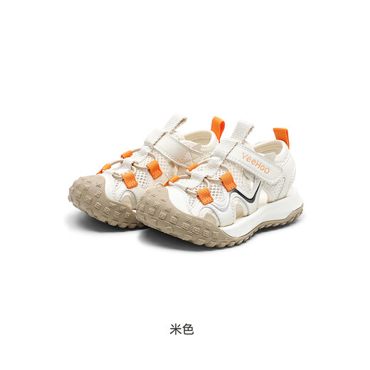 YEEHOO children's shoes, children's sandals, girls' summer new style, breathable baby soft sole, non-slip, baby boy's shoes with Velcro, beige size 29, recommended foot length 17.4-18.1