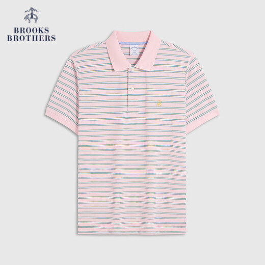 布克兄弟（BrooksBrothers）/布克兄弟男士25春夏新棉金羊拼色条纹短袖polo衫 B695-粉色 S